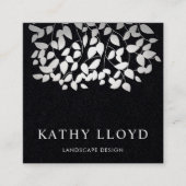 Imitate Silver Blätter Landschaftsdesigner Schwarz Quadratische Visitenkarte (Vorderseite)