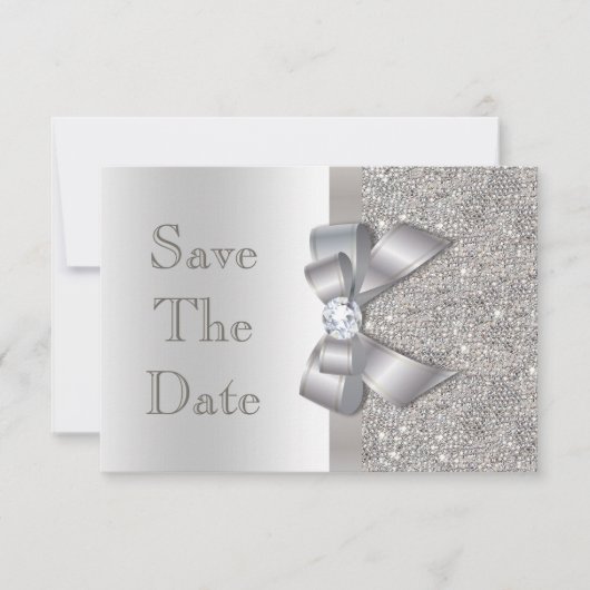 Imitate Silver Bow Diamonds Save the Date Babydusc (Vorderseite)