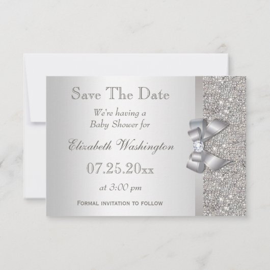 Imitate Silver Bow Diamonds Save the Date Babydusc (Rückseite)