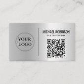 Imitate Silver Business Logo QR Code Beruflich Visitenkarte (Vorderseite)