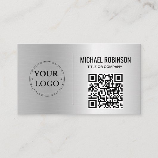 Imitate Silver Business Logo QR Code Beruflich Visitenkarte (Vorderseite)