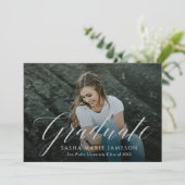 Imitate Silver Calligraphy Graduate Landscape Foto Einladung (Stehend Vorderseite)