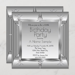 Imitate Silver Chrome Metal Look Birthday Party sq Einladung