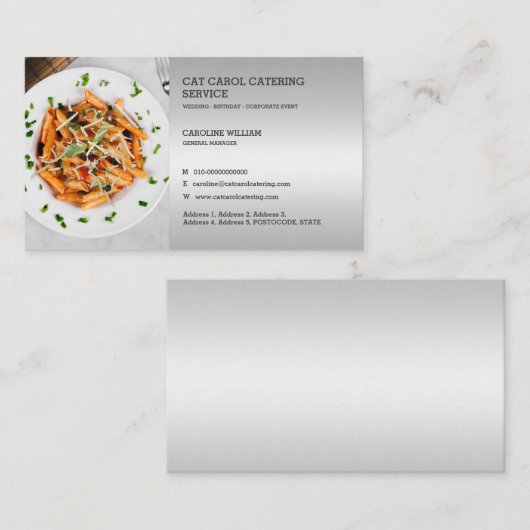 Imitate Silver Custom Food Business Catering Visitenkarte (Vorne/Hinten)