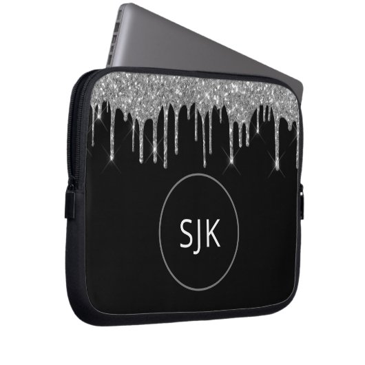 Imitate Silver Drilling Glitzer Sparkle Monogram Laptopschutzhülle (Vorne Rechts)