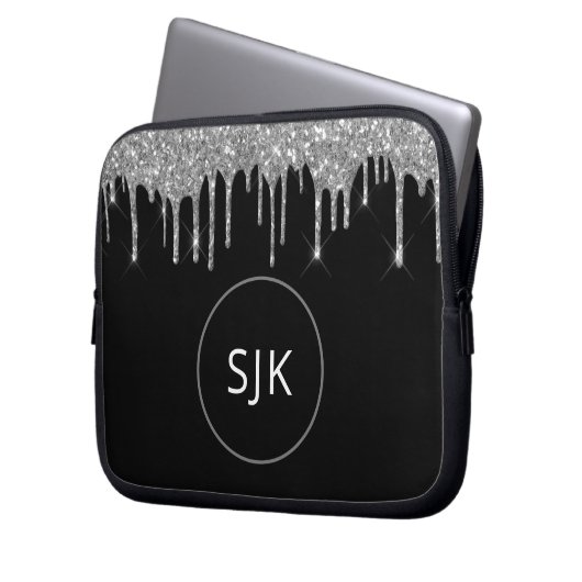 Imitate Silver Drilling Glitzer Sparkle Monogram Laptopschutzhülle (Vorderseite Links)