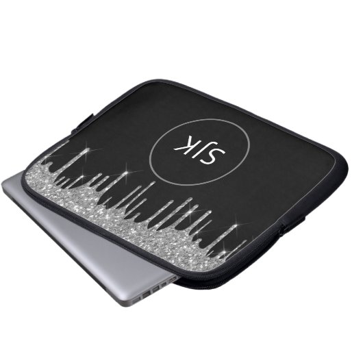 Imitate Silver Drilling Glitzer Sparkle Monogram Laptopschutzhülle (Vorne Knopf)