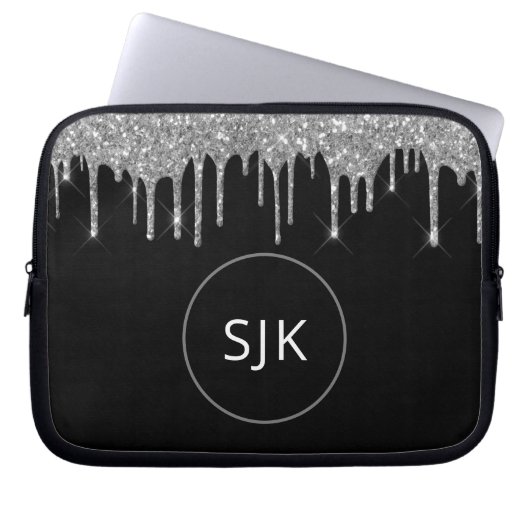 Imitate Silver Drilling Glitzer Sparkle Monogram Laptopschutzhülle (Vorderseite)