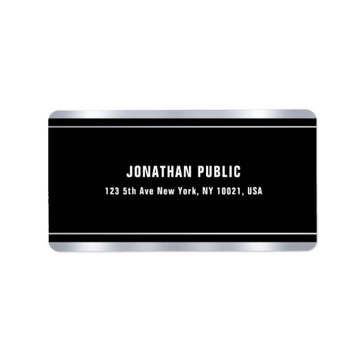 Imitate Silver elegante Black Template Moderne Adr Adressaufkleber (Vorne)