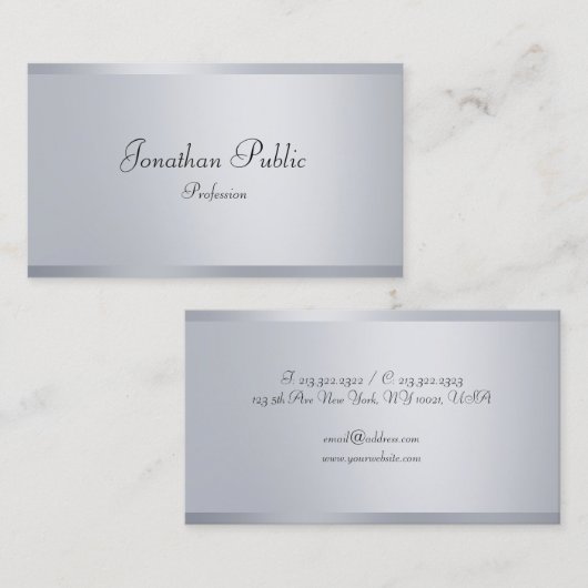 Imitate Silver Elegante Calligraphy Script-Vorlage Visitenkarte (Vorne/Hinten)