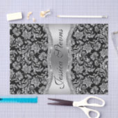 Imitate Silver Floral Damaskus Schwarzer Hintergru Seidenpapier (Handwerk)