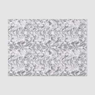 Imitate Silver Floral Damaskus Weißer Hintergrund Seidenpapier