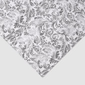 Imitate Silver Floral Damaskus Weißer Hintergrund Seidenpapier (Ausschnitt)