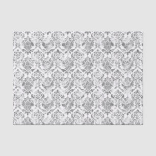 Imitate Silver Floral Damaskus Weißer Hintergrund Seidenpapier