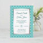 Imitate Silver Foil Aquamarin Quatrefolienhochzeit Einladung (Stehend Vorderseite)