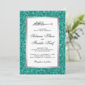 Imitate Silver Foil Aquamariner Glitzer Islamische Einladung (Stehend Vorderseite)