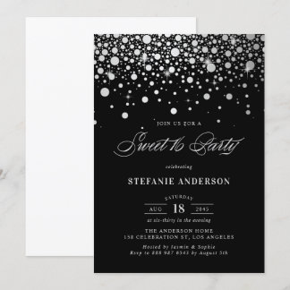 Imitate Silver Foil Confetti | Black 16 . Geburtst Einladung