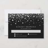 Imitate Silver Foil Confetti Black and Silver Wedd RSVP Karte (Vorderseite)