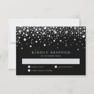 Imitate Silver Foil Confetti Black and Silver Wedd RSVP Karte