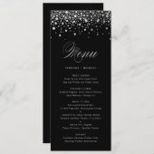 Imitate Silver Foil Confetti Black Elegante Menu C Menükarte (Vorne/Hinten)