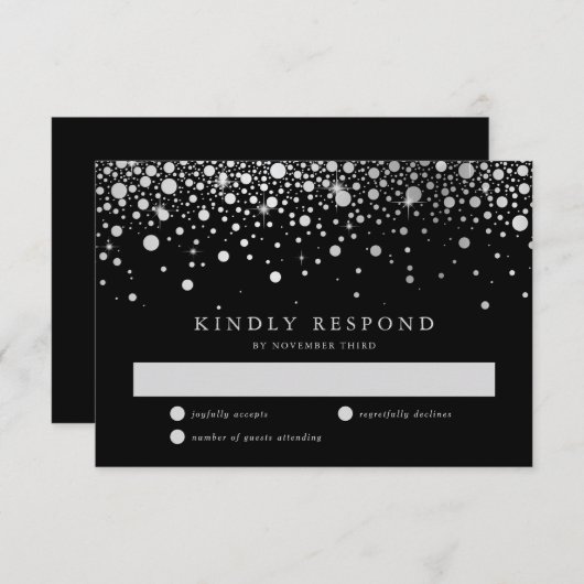 Imitate Silver Foil Confetti Black & White RSVP Ka (Vorne/Hinten)