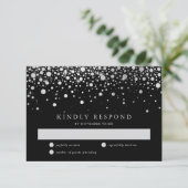 Imitate Silver Foil Confetti Black & White RSVP Ka Karte (Stehend Vorderseite)