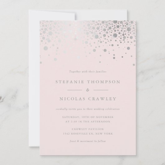 Imitate Silver Foil Confetti Blush Pink Wedding Einladung (Vorderseite)