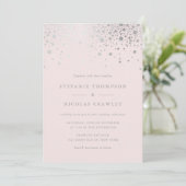 Imitate Silver Foil Confetti Blush Pink Wedding Einladung (Stehend Vorderseite)