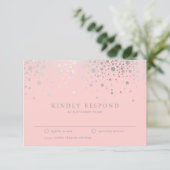 Imitate Silver Foil Confetti Blush RSVP Card Karte (Stehend Vorderseite)