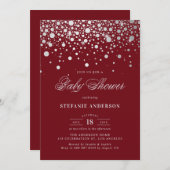 Imitate Silver Foil Confetti Burgundy Babydusche Einladung (Vorne/Hinten)