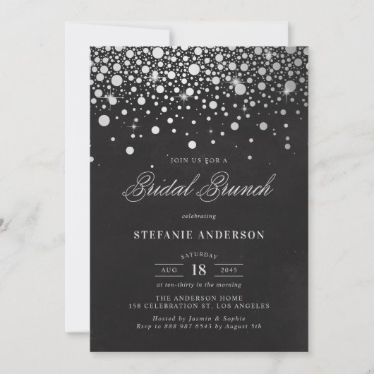 Imitate Silver Foil Confetti Chalkboard Bridal Bru Einladung (Vorderseite)