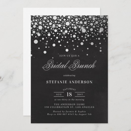 Imitate Silver Foil Confetti Chalkboard Bridal Bru Einladung (Vorne/Hinten)