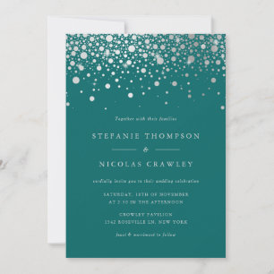 Imitate Silver Foil Confetti Dots Aquamarin Hochze Einladung