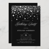 Imitate Silver Foil Confetti Dots Black Geburtstag Einladung (Vorne/Hinten)