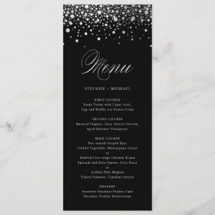 Imitate Silver Foil Confetti Dots Black Menu Menükarte