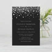 Imitate Silver Foil Confetti Dots Black Wedding Einladung (Stehend Vorderseite)
