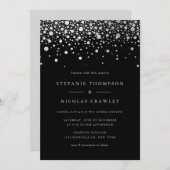 Imitate Silver Foil Confetti Dots Black Wedding Einladung (Vorne/Hinten)