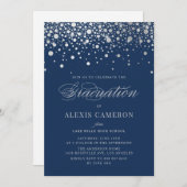 Imitate Silver Foil Confetti Dots Blue Abschluss Einladung (Vorne/Hinten)