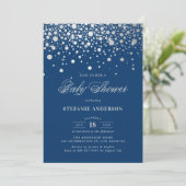 Imitate Silver Foil Confetti Dots Blue Baby Dusche Einladung (Stehend Vorderseite)