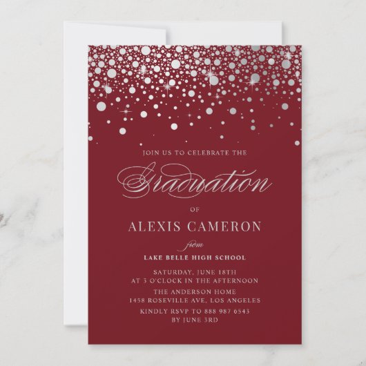 Imitate Silver Foil Confetti Dots Burgundy Abschlu Einladung (Vorderseite)