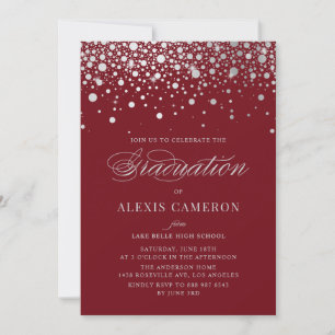 Imitate Silver Foil Confetti Dots Burgundy Abschlu Einladung