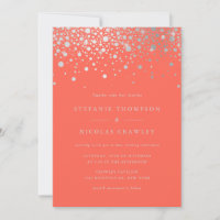Imitate Silver Foil Confetti Dots Coral Wedding