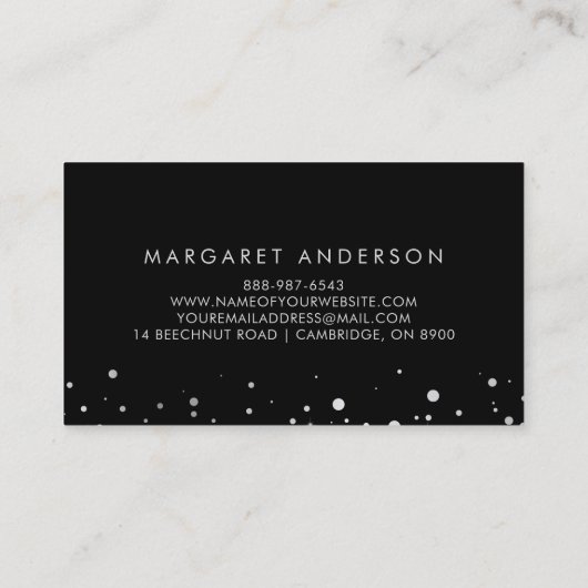 Imitate Silver Foil Confetti Dots Moderne Schwarz Visitenkarte (Rückseite)