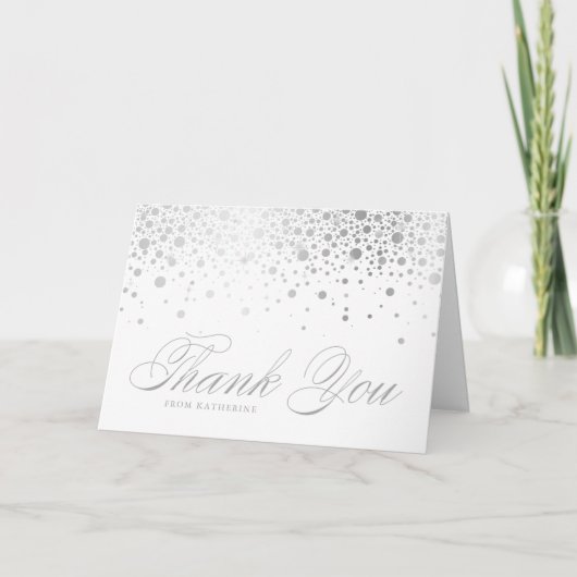Imitate Silver Foil Confetti Dots Wedding Dankeskarte (Vorderseite)
