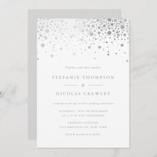 Imitate Silver Foil Confetti Dots Wedding Einladung (Vorne/Hinten)