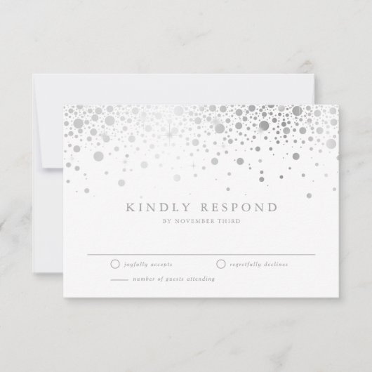 Imitate Silver Foil Confetti Dots Wedding RSVP Car Karte (Vorderseite)