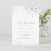 Imitate Silver Foil Confetti Dots Wedding Save The Date (Stehend Vorderseite)