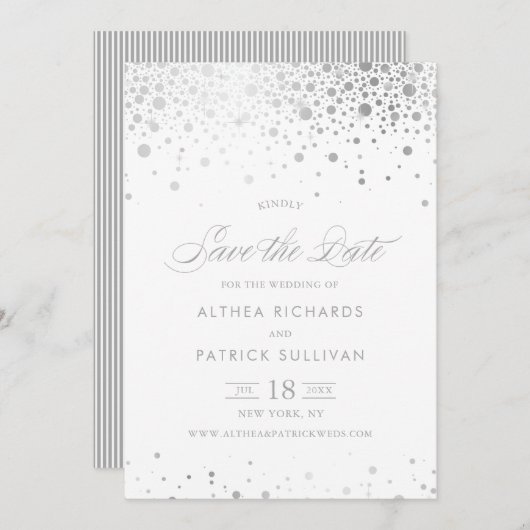 Imitate Silver Foil Confetti Dots Wedding Save The Date (Vorne/Hinten)