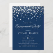 Imitate Silver Foil Confetti | Navy Engagement Par Einladung (Vorne/Hinten)