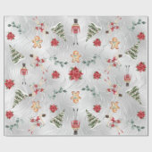 Imitate Silver Foil Nutcracker & Friends & Florals Geschenkpapier (Flach)